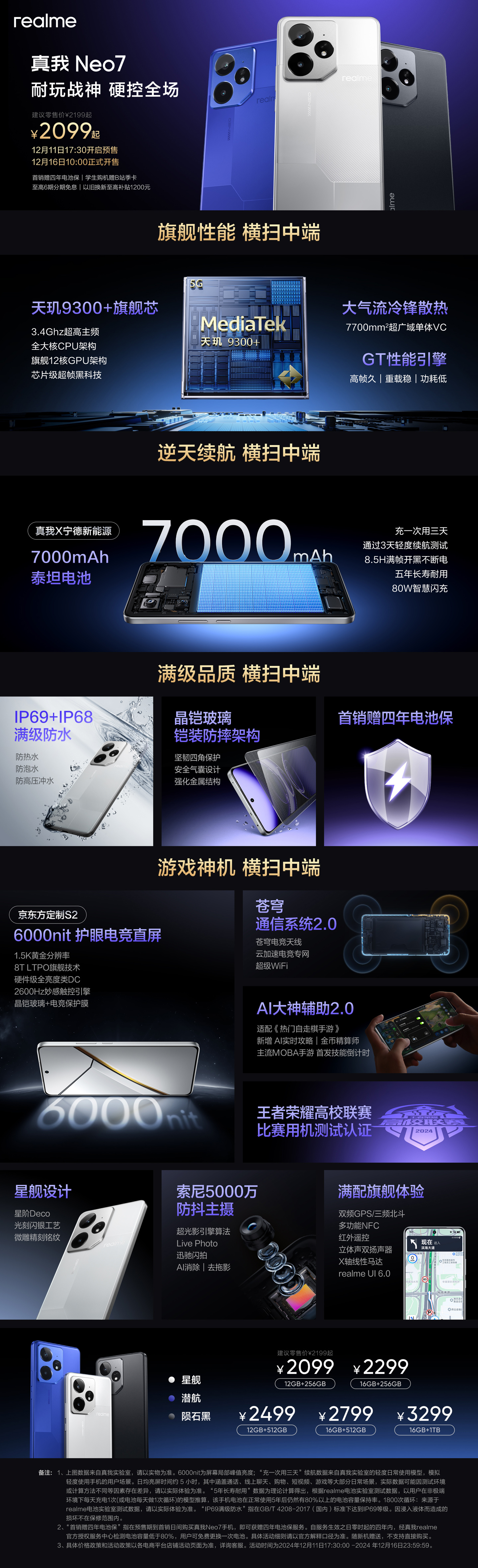 realme 真我 Neo7 手机首销：天玑 9300+ 处理器、7000mAh 电池，2099 元起